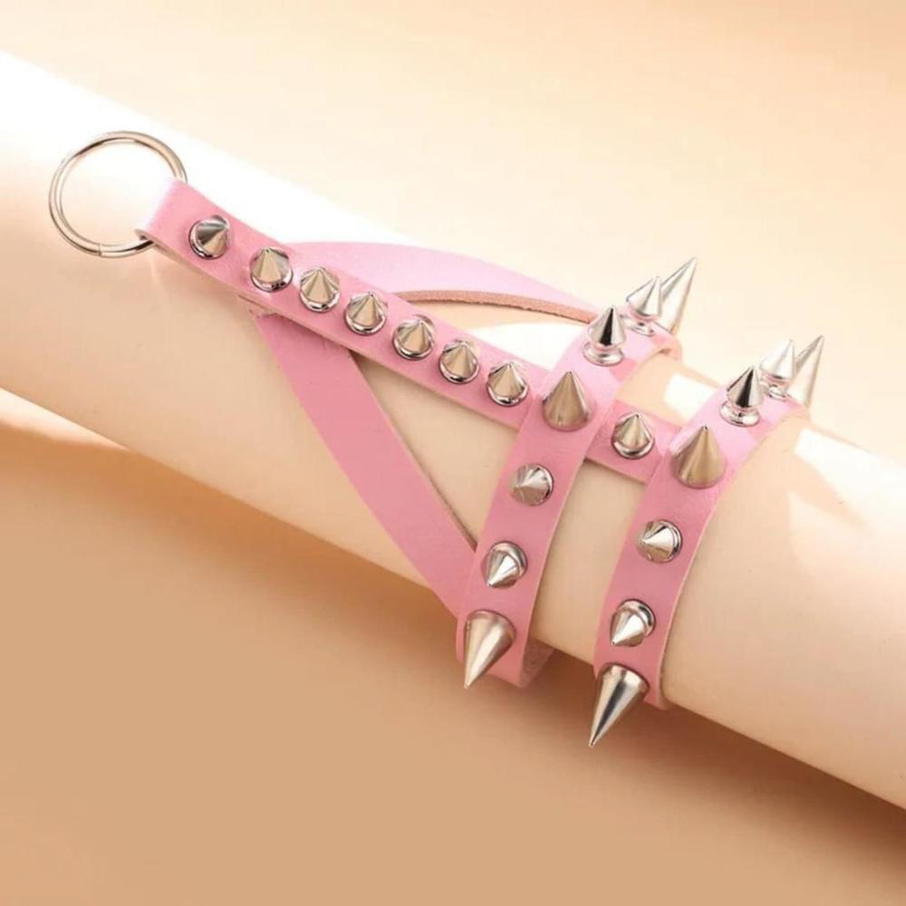 Punk Rivet Style Bracelet In Pink - Picture 5 of 6